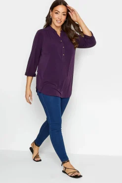 M&Co Womens Purple Half Placket Shirt>Women Shirts