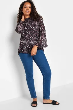 M&Co Womens Purple Leopard Print Pleat Blouse>Women Long Sleeve Tops