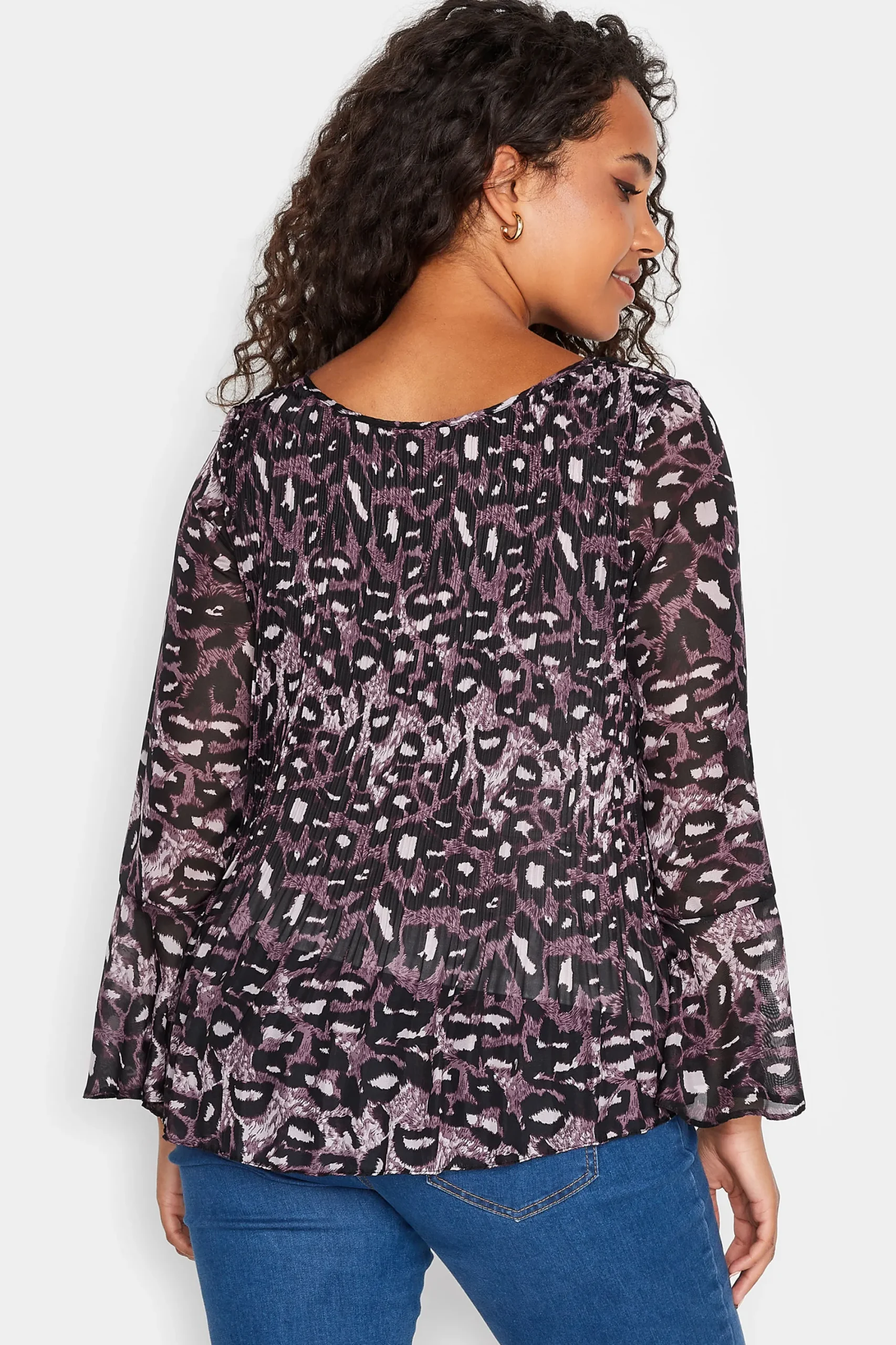 M&Co Womens Purple Leopard Print Pleat Blouse>Women Long Sleeve Tops