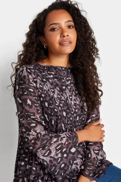 M&Co Womens Purple Leopard Print Pleat Blouse><noscript><img width=