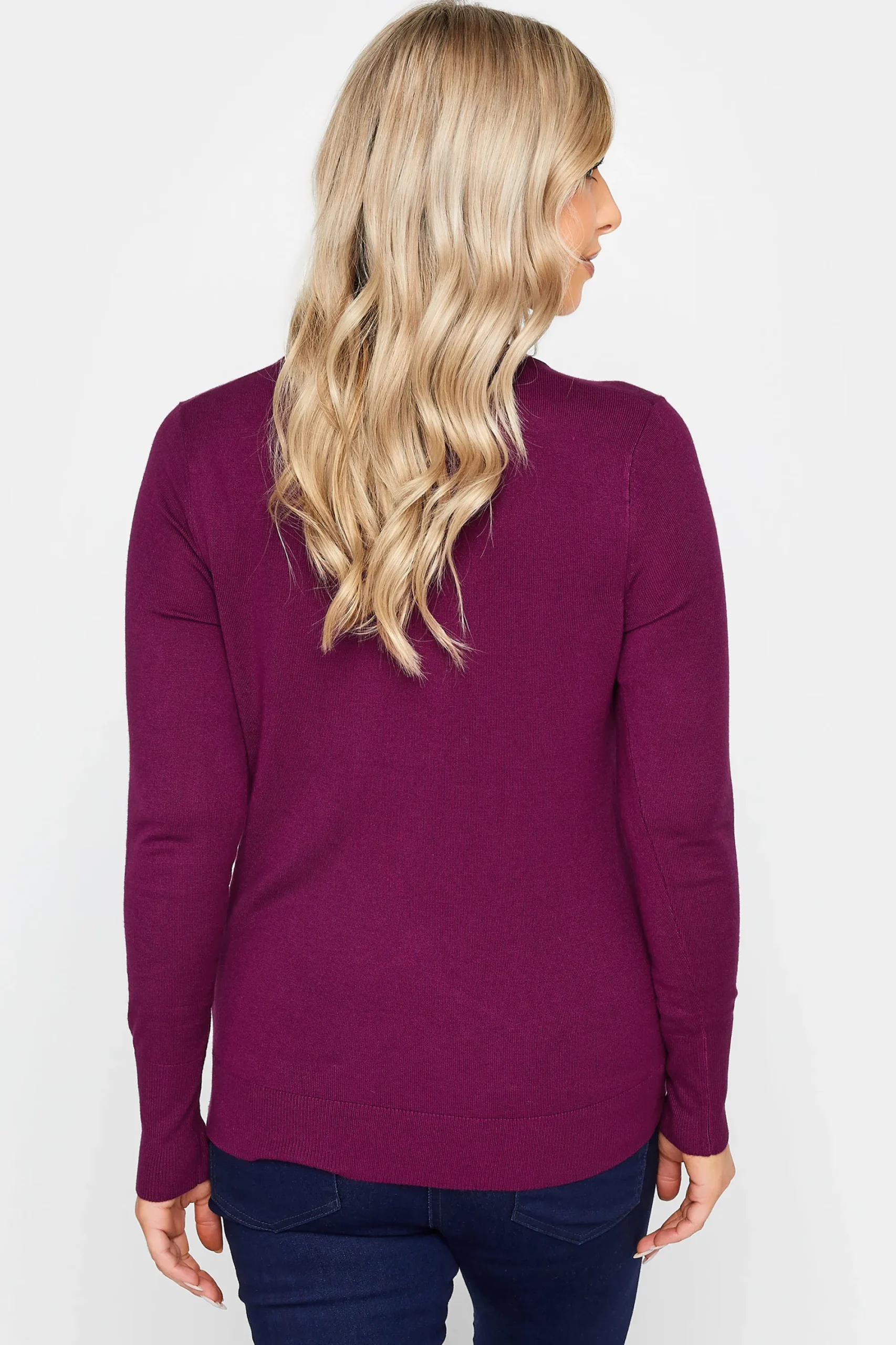 M&Co Womens Purple Long Sleeve V-Neck Jumper>Women Long Sleeve Tops