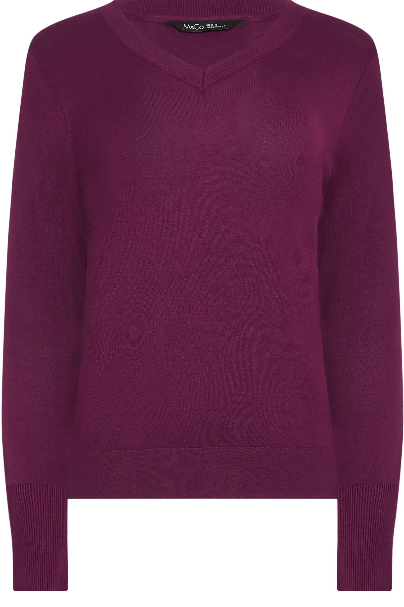 M&Co Womens Purple Long Sleeve V-Neck Jumper>Women Long Sleeve Tops