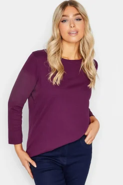 M&Co Womens Purple Long Sleeve Cotton Blend Top>Women T-Shirts