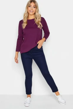 M&Co Womens Purple Long Sleeve Cotton Blend Top>Women T-Shirts