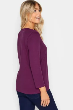 M&Co Womens Purple Long Sleeve Cotton Blend Top><noscript><img width=