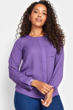 M&Co Womens Purple Satin Contrast Panel Shirt>Women Shirts