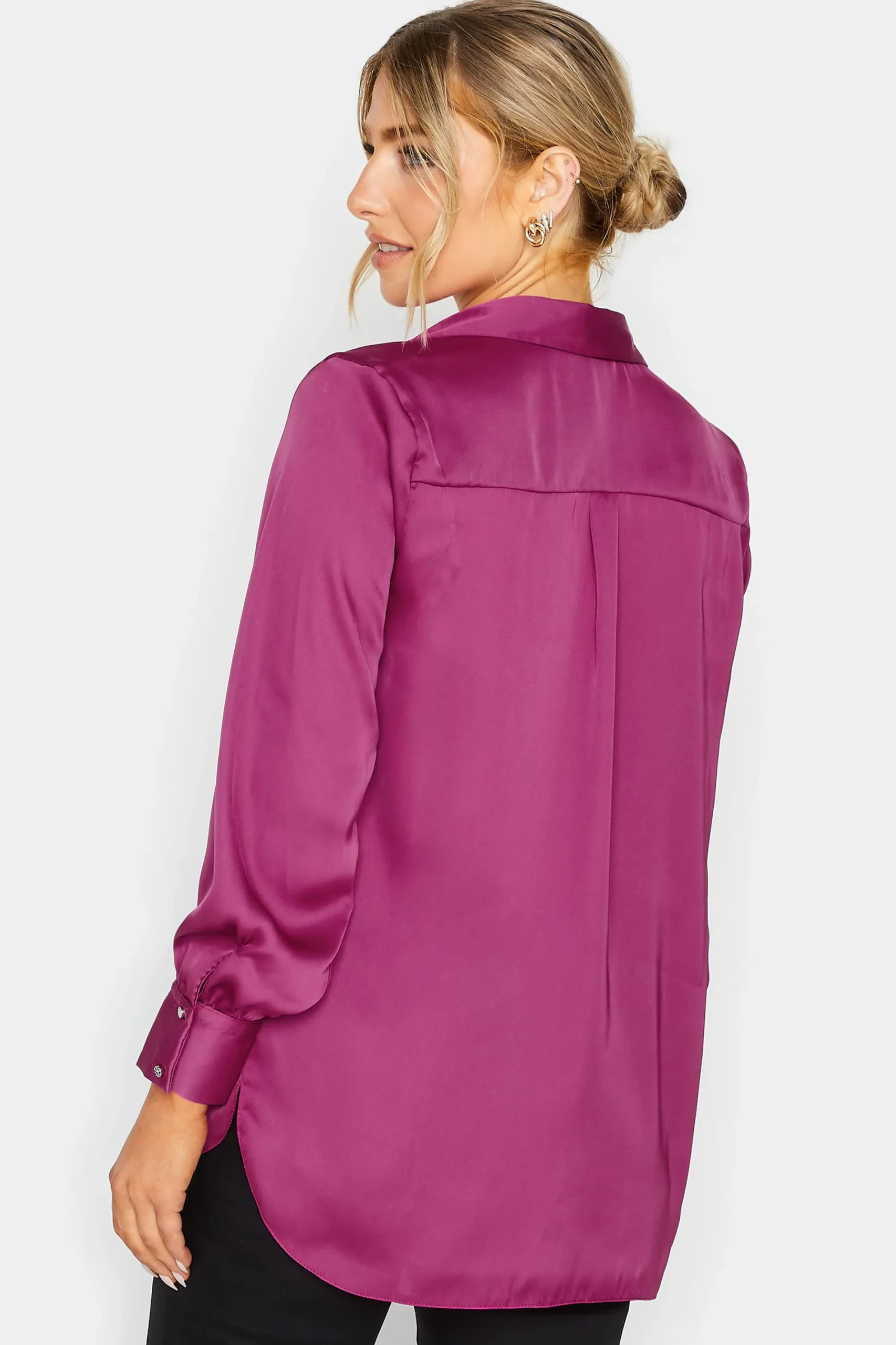 M&Co Womens Purple Satin V-Neck Blouse>Women Shirts