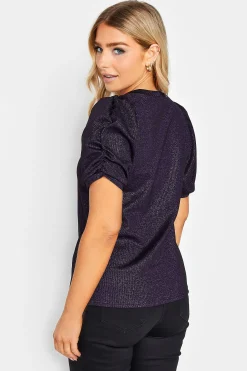 M&Co Womens Purple Shimmer Ruched Sleeve Blouse><noscript><img width=