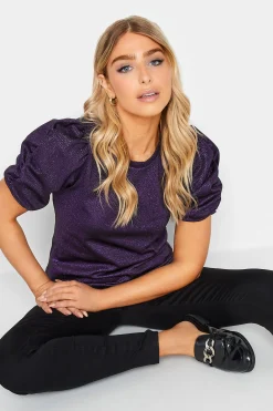 M&Co Womens Purple Shimmer Ruched Sleeve Blouse><noscript><img width=