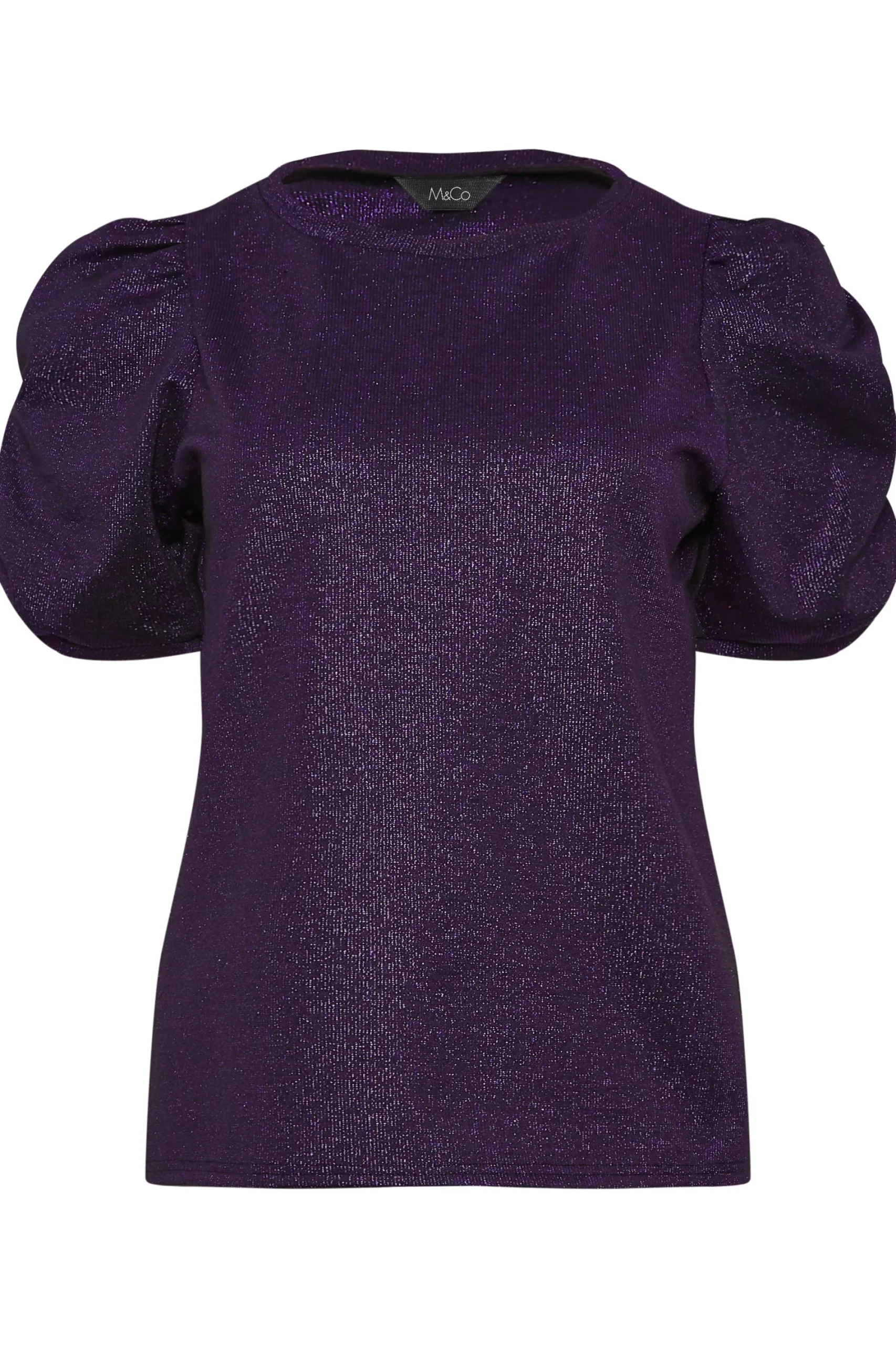 M&Co Womens Purple Shimmer Ruched Sleeve Blouse>Women Blouses
