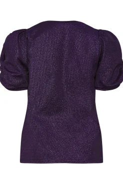 M&Co Womens Purple Shimmer Ruched Sleeve Blouse><noscript><img width=