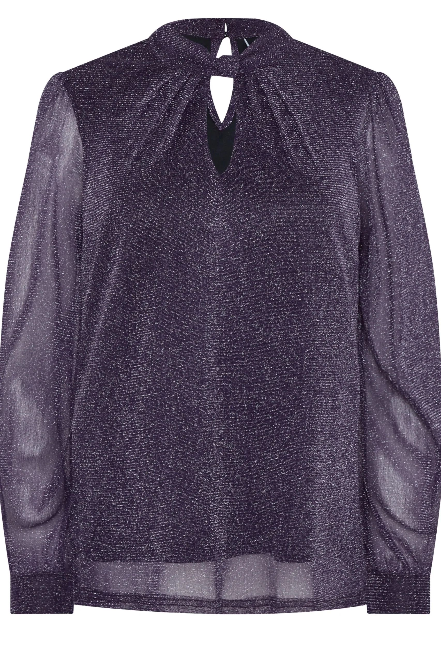M&Co Womens Purple Shimmer Keyhole Blouse>Women Long Sleeve Tops