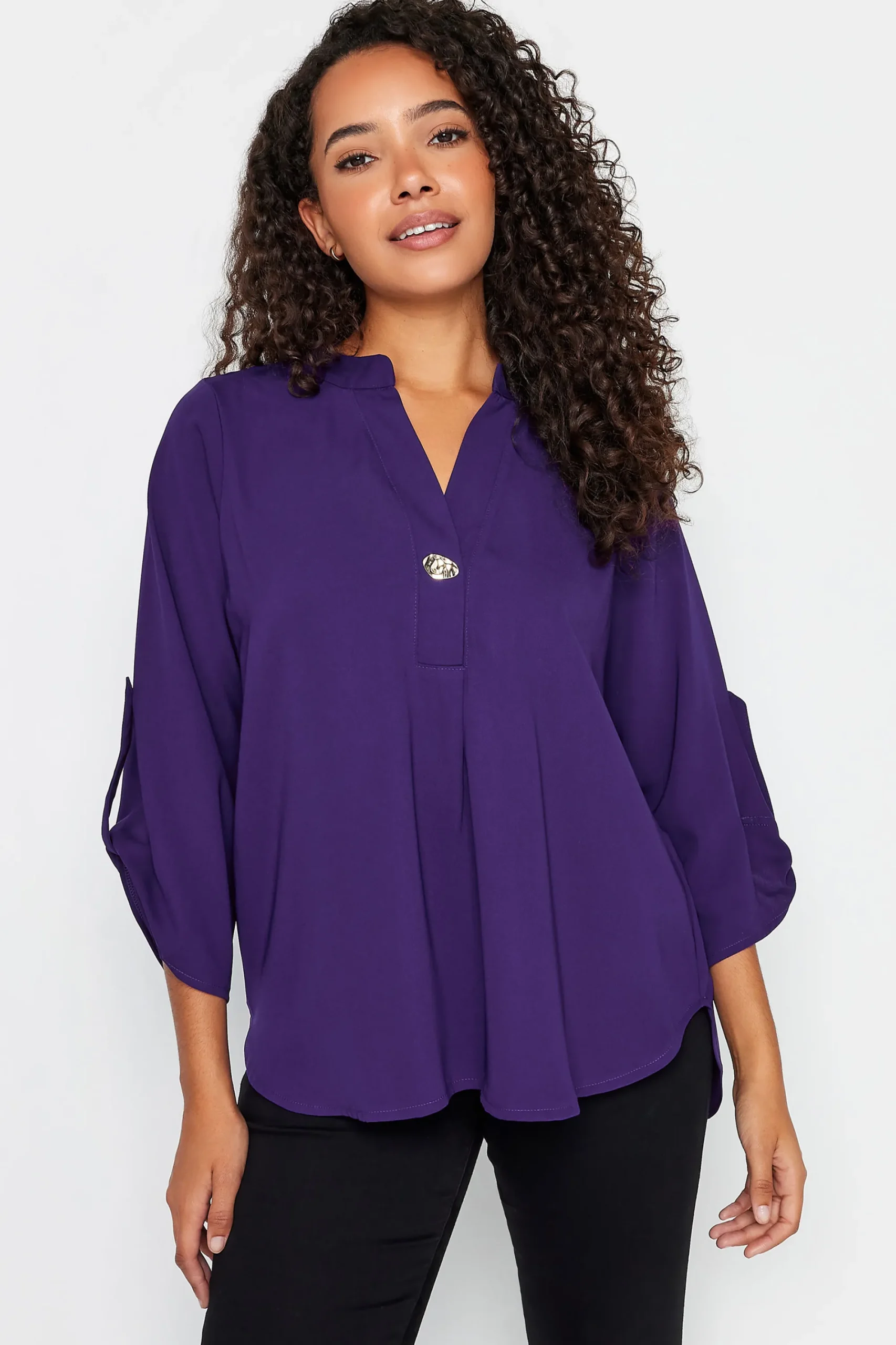 M&Co Womens Purple Statement Button Tab Sleeve Shirt>Women Shirts