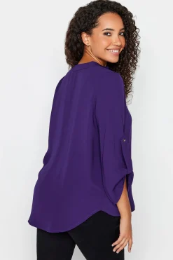 M&Co Womens Purple Statement Button Tab Sleeve Shirt><noscript><img width=