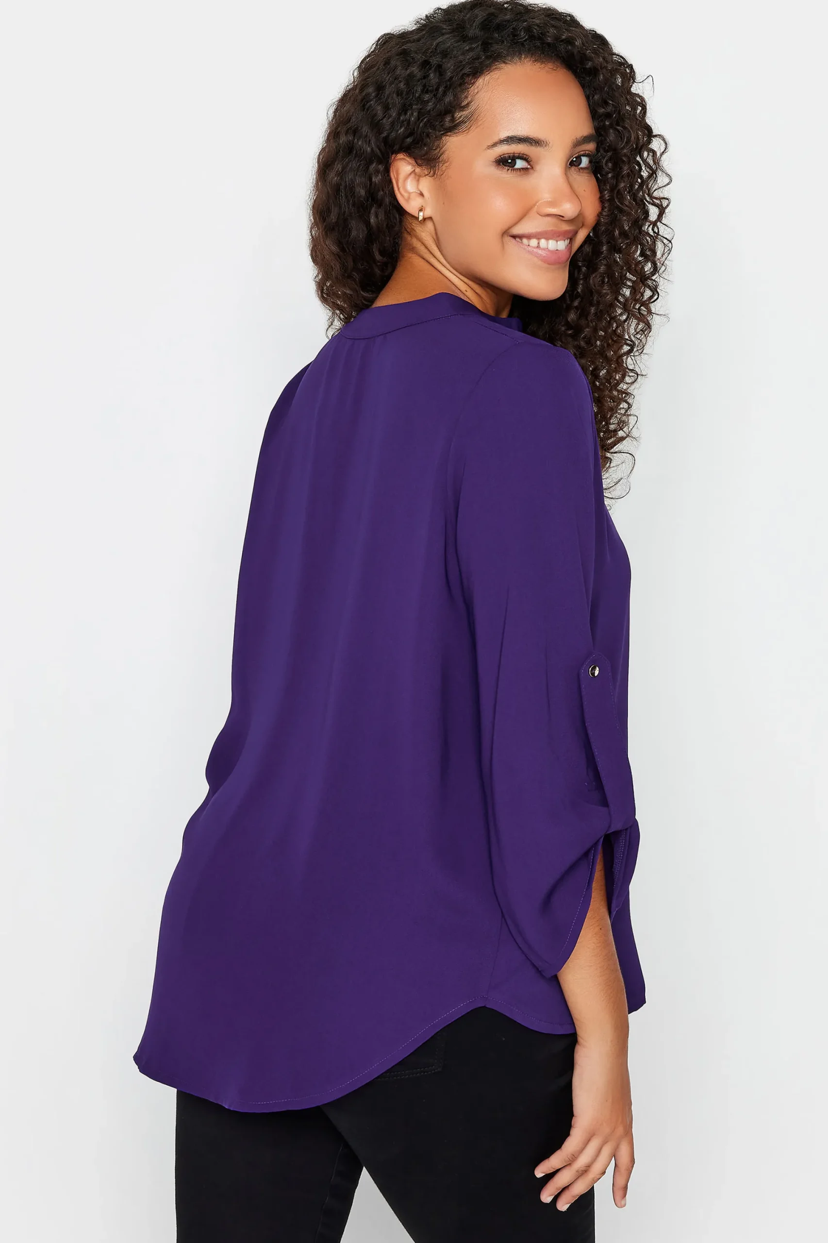 M&Co Womens Purple Statement Button Tab Sleeve Shirt>Women Shirts