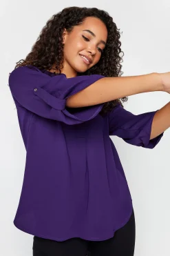 M&Co Womens Purple Statement Button Tab Sleeve Shirt><noscript><img width=