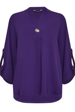 M&Co Womens Purple Statement Button Tab Sleeve Shirt><noscript><img width=