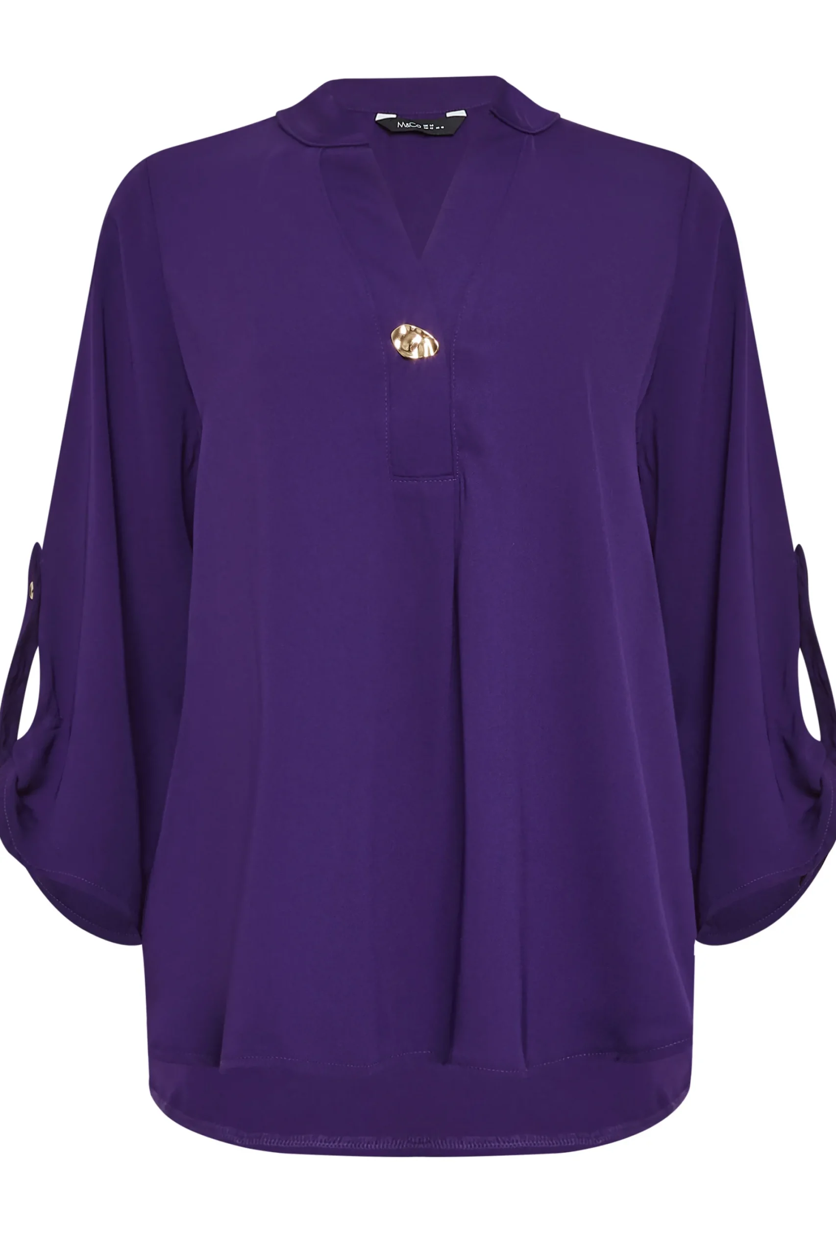 M&Co Womens Purple Statement Button Tab Sleeve Shirt>Women Shirts