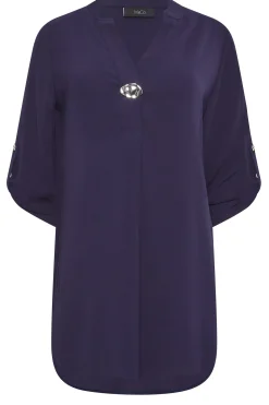 M&Co Womens Purple Statement Button Tab Sleeve Shirt><noscript><img width=