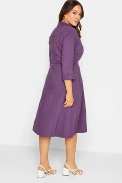 M&Co Womens Purple Tie Waist Shirt Dress><noscript><img width=