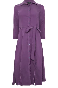 M&Co Womens Purple Tie Waist Shirt Dress><noscript><img width=