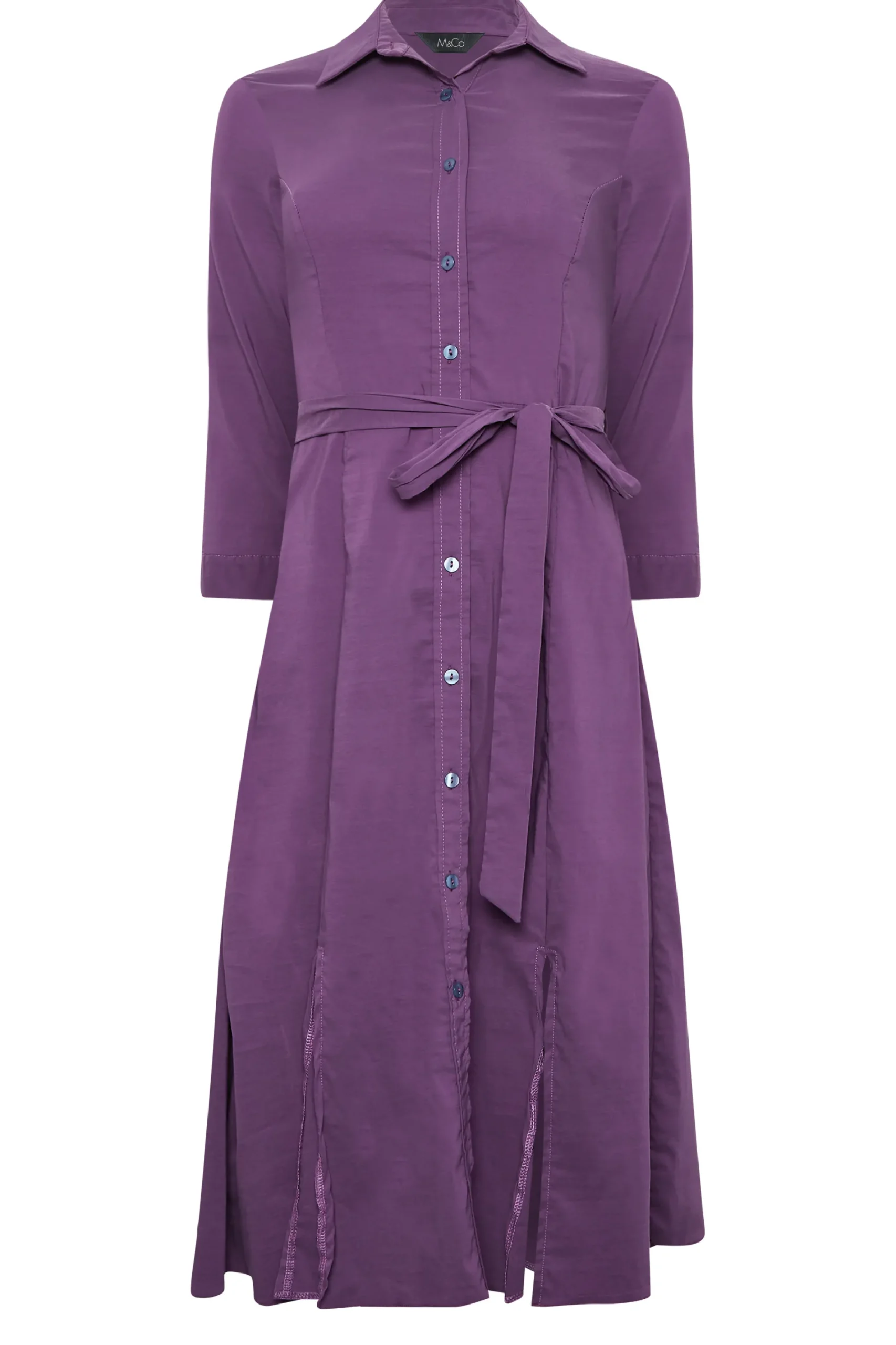 M&Co Womens Purple Tie Waist Shirt Dress>Women Shirt Dresses