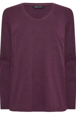 M&Co Womens Purple V-Neck Long Sleeve Cotton Blend T-Shirt><noscript><img width=