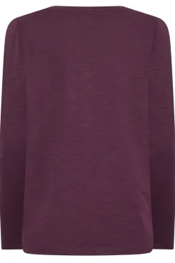 M&Co Womens Purple V-Neck Long Sleeve Cotton Blend T-Shirt><noscript><img width=