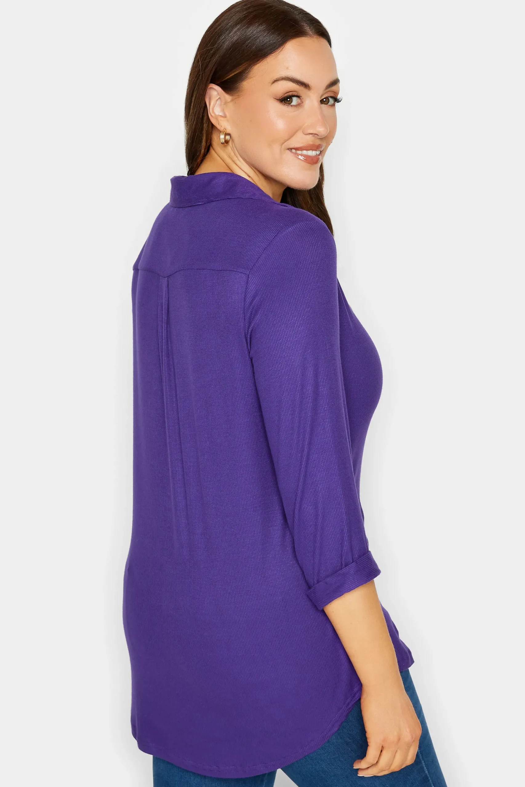 M&Co Womens Purple V-Neck Half Placket Shirt>Women Shirts