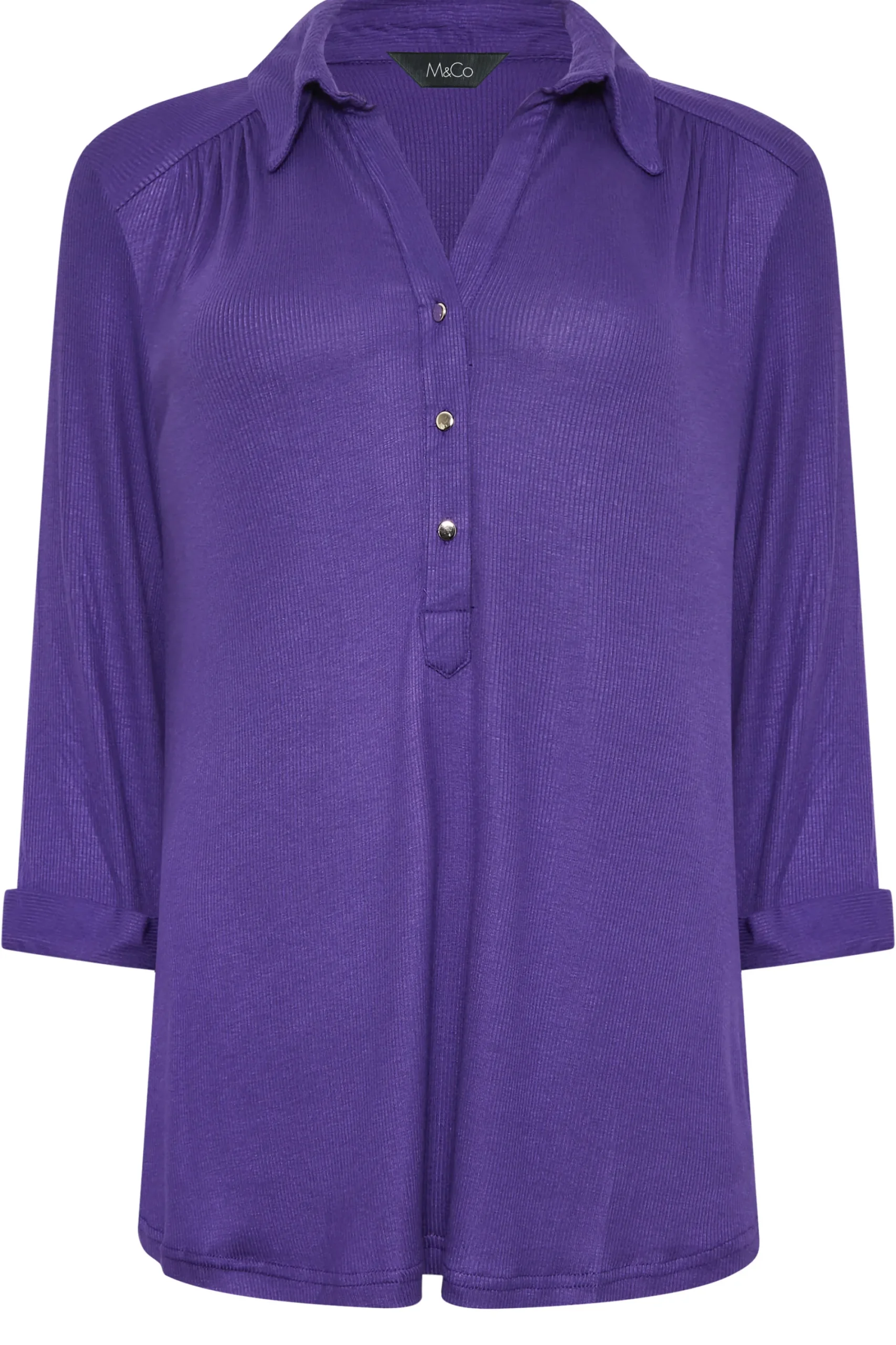 M&Co Womens Purple V-Neck Half Placket Shirt>Women Shirts
