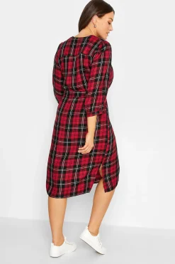 M&Co Womens Red & Black Check Tie Waist Tunic Dress><noscript><img width=