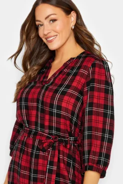 M&Co Womens Red & Black Check Tie Waist Tunic Dress><noscript><img width=