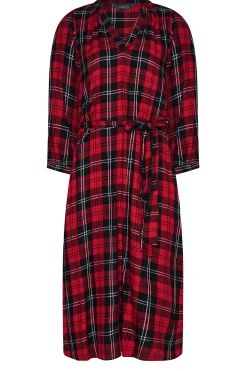 M&Co Womens Red & Black Check Tie Waist Tunic Dress><noscript><img width=