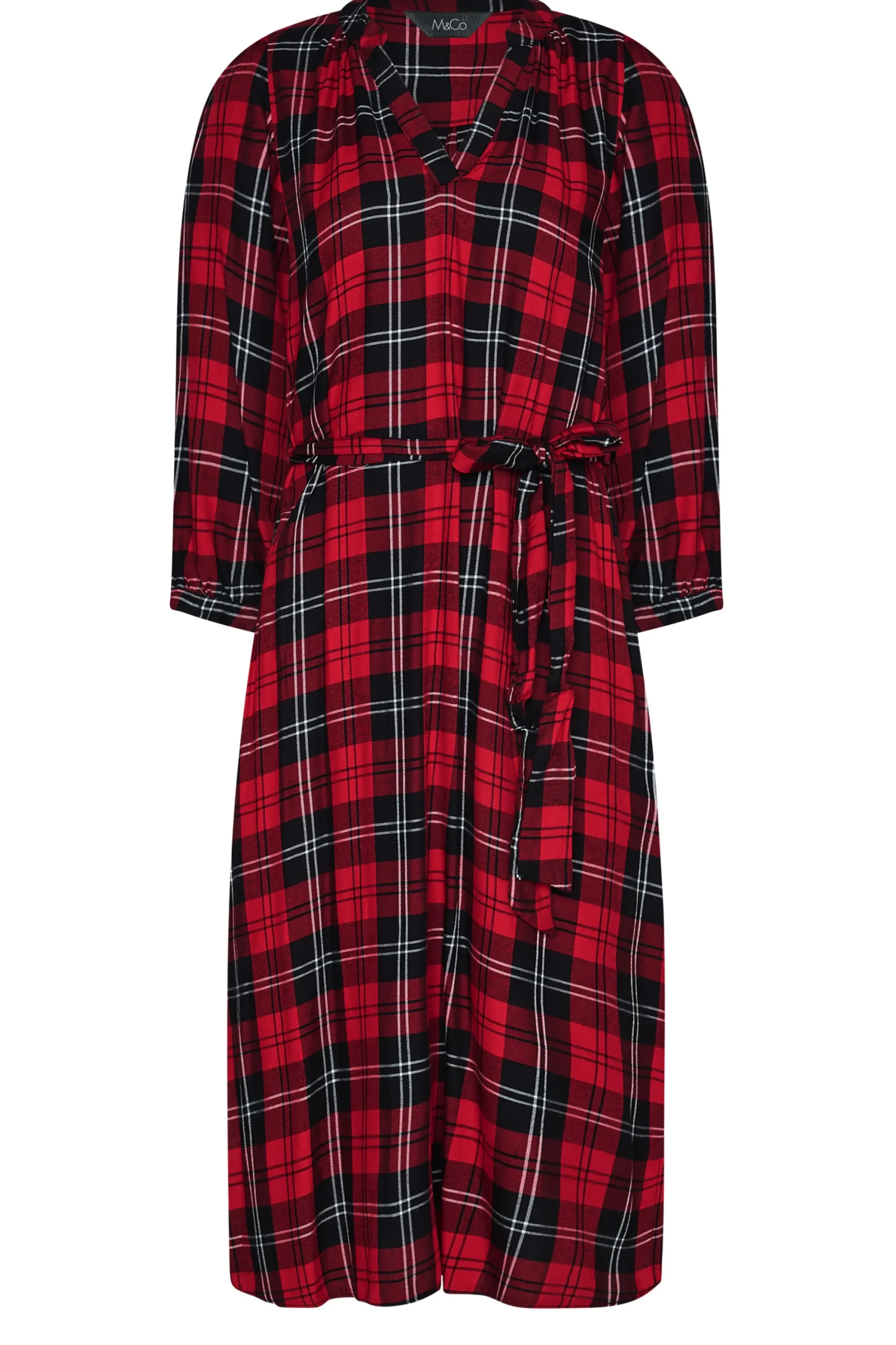 M&Co Womens Red & Black Check Tie Waist Tunic Dress>Women Shirt Dresses
