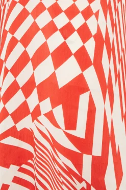 M&Co Womens Red & White Abstract Print High Neck Satin Blouse><noscript><img width=