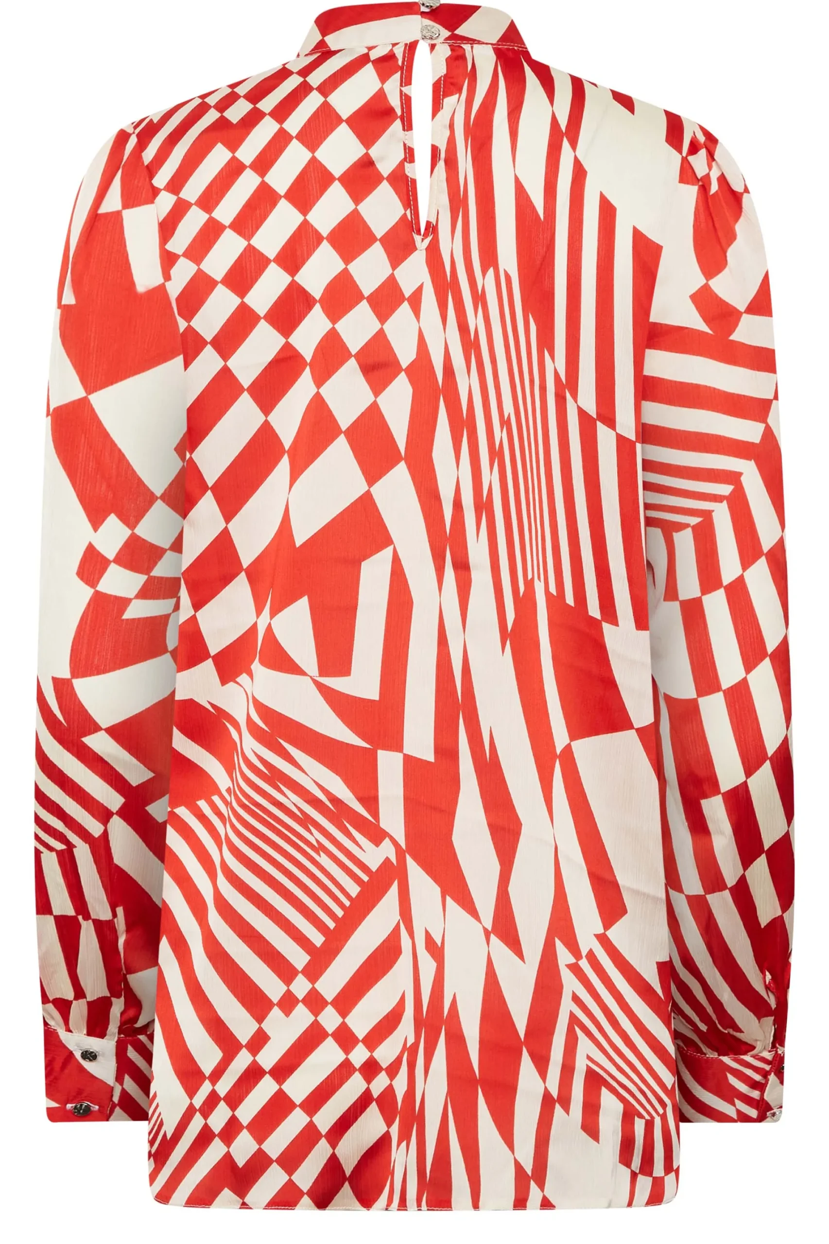 M&Co Womens Red & White Abstract Print High Neck Satin Blouse>Women Long Sleeve Tops