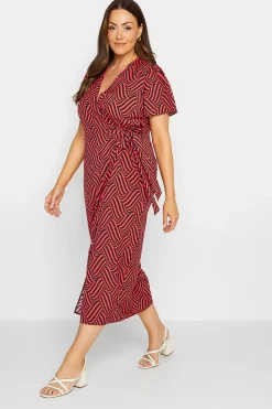 M&Co Womens Red Abstract Stripe Wrap Dress>Women Midi Dresses