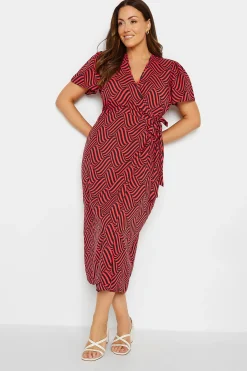 M&Co Womens Red Abstract Stripe Wrap Dress>Women Midi Dresses
