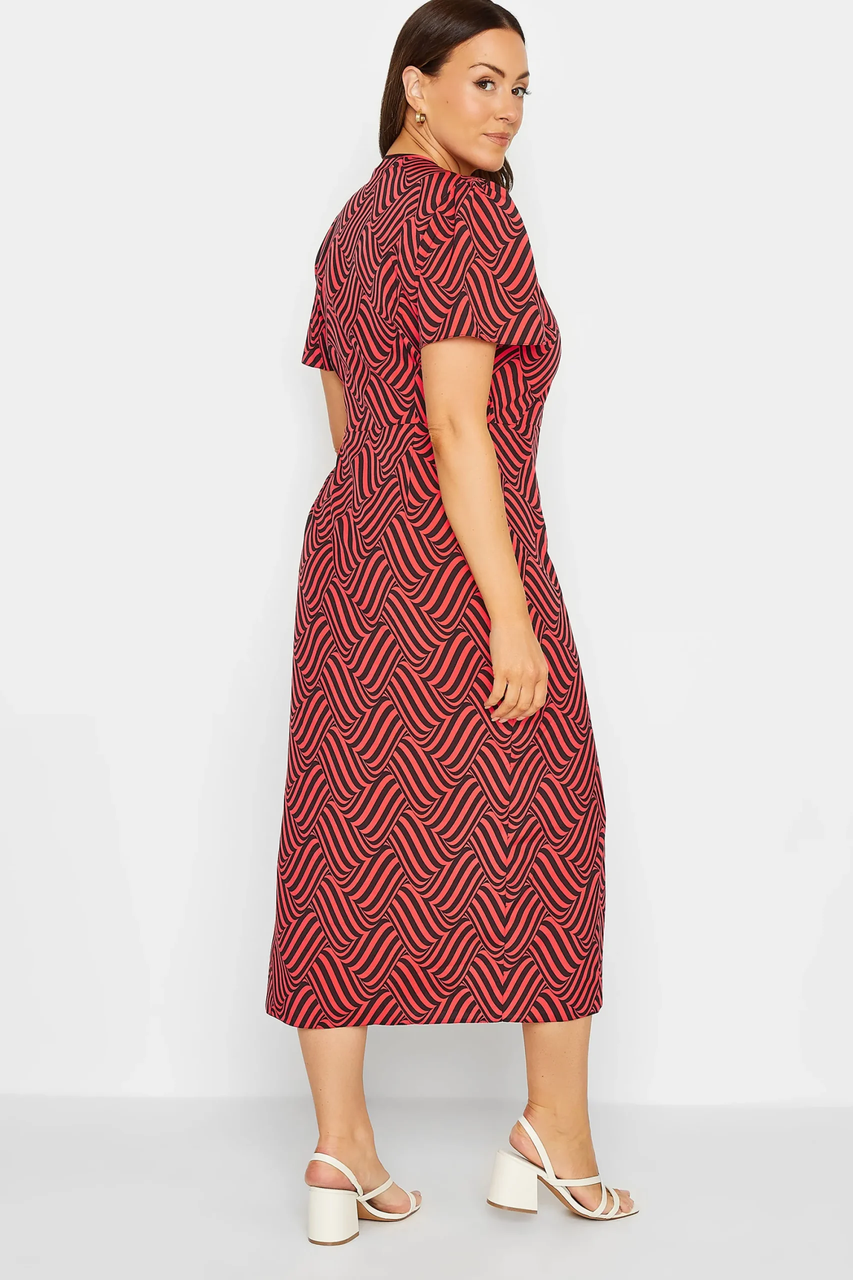 M&Co Womens Red Abstract Stripe Wrap Dress>Women Midi Dresses