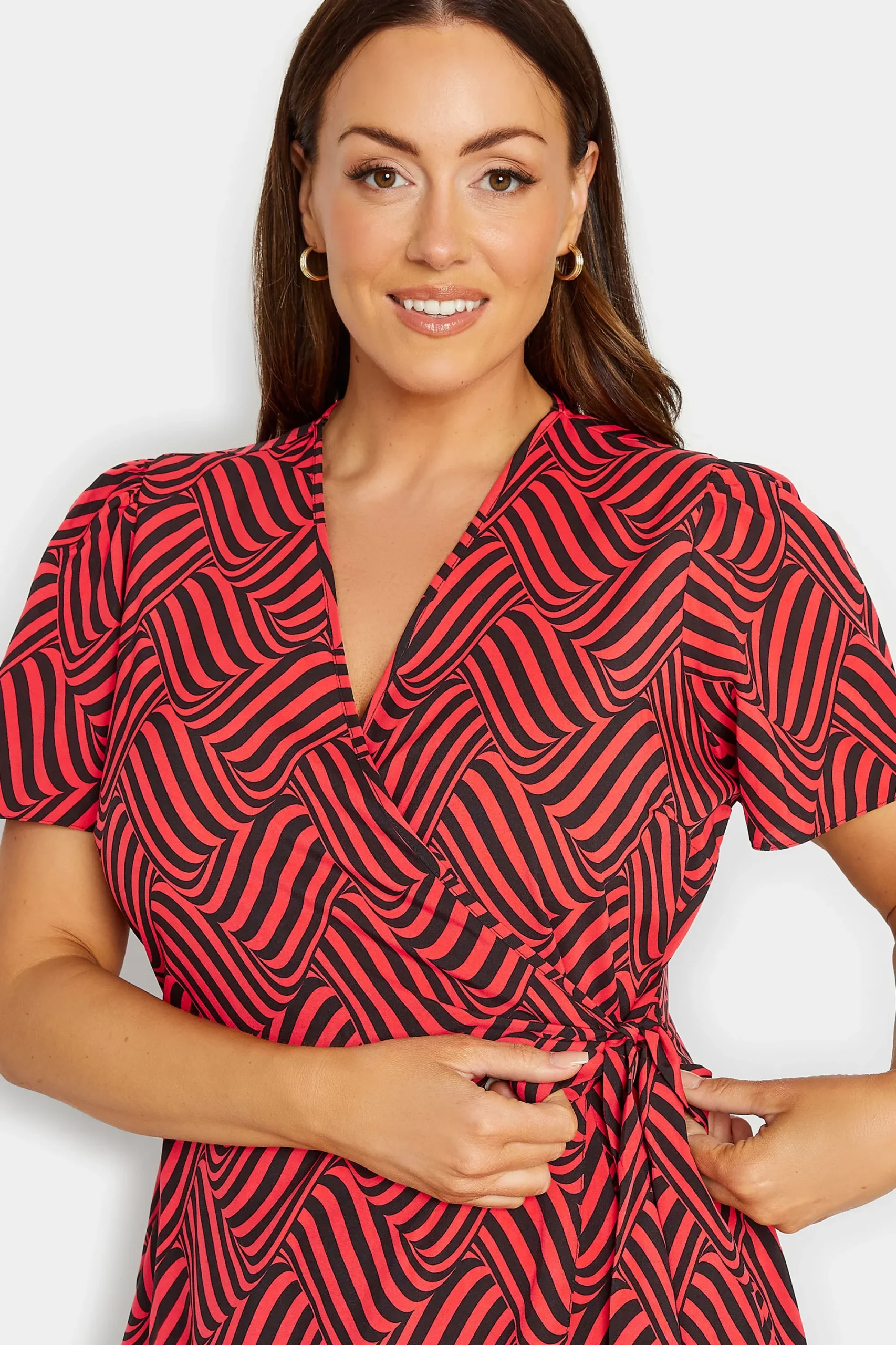 M&Co Womens Red Abstract Stripe Wrap Dress>Women Midi Dresses