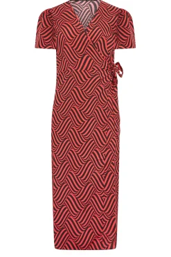 M&Co Womens Red Abstract Stripe Wrap Dress><noscript><img width=
