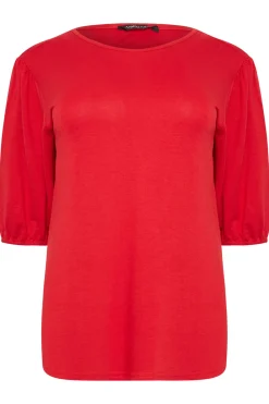 M&Co Womens Red Balloon Sleeve Top>Women Blouses