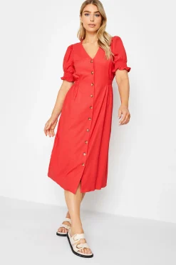 M&Co Womens Red Button Through Midi Dress>Women Midi Dresses