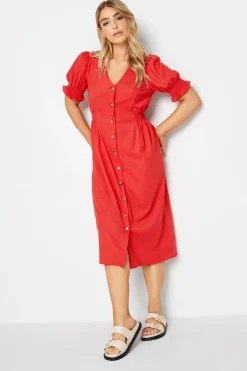 M&Co Womens Red Button Through Midi Dress>Women Midi Dresses