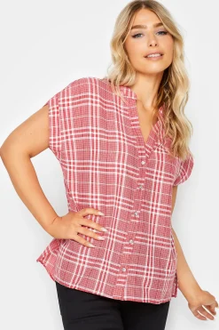 M&Co Womens Red Check Print Shirt>Women Short Sleeve Tops