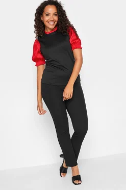 M&Co Womens Red Contrast Sleeve Blouse>Women Short Sleeve Tops