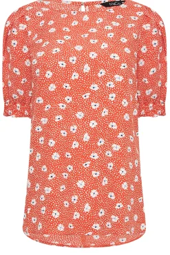 M&Co Womens Red Daisy Print Blouse>Women Short Sleeve Tops