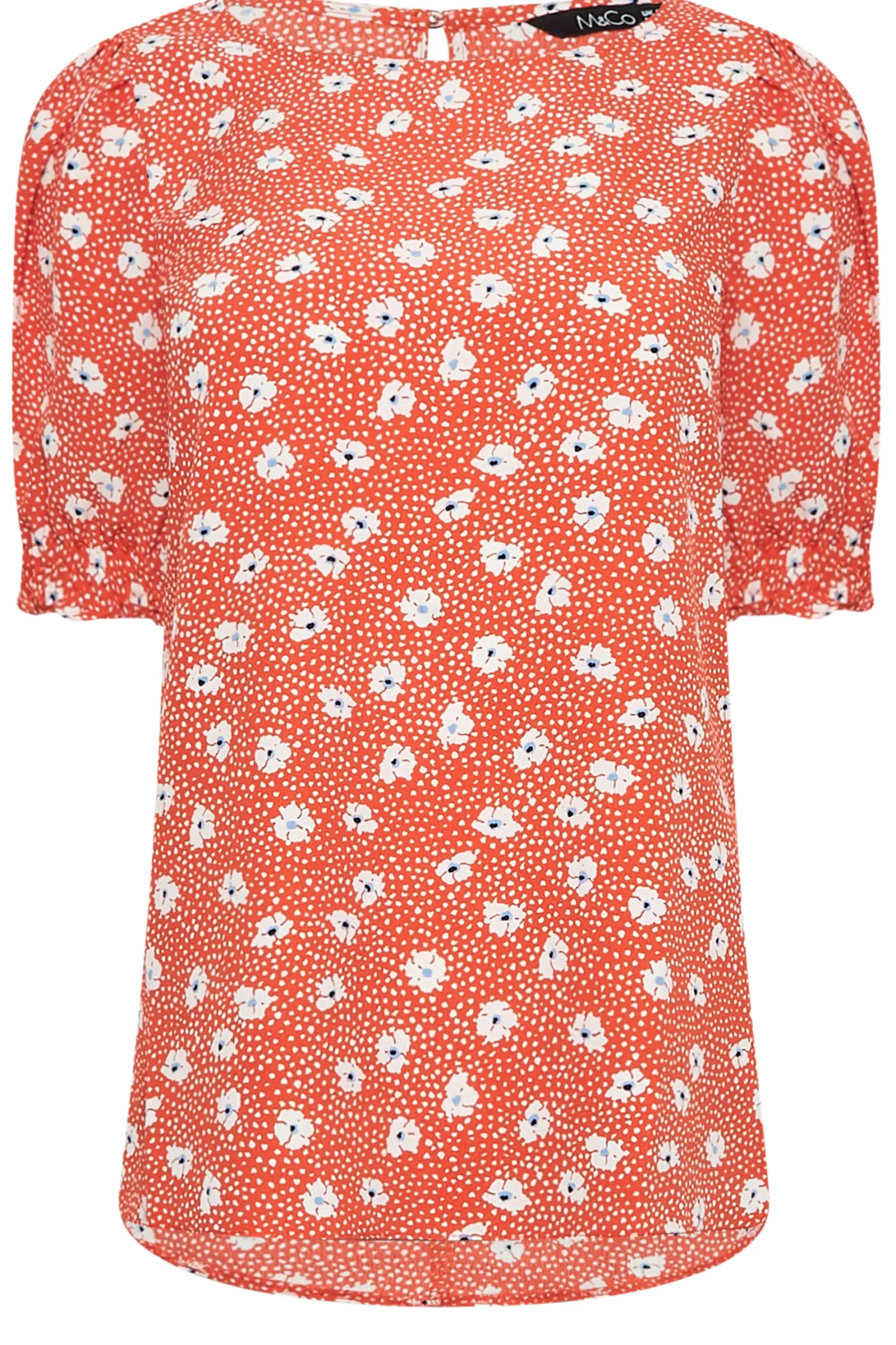 M&Co Womens Red Daisy Print Blouse>Women Short Sleeve Tops