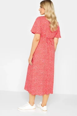M&Co Womens Red Ditsy Spot Print Midi Button Through Tea Dress><noscript><img width=
