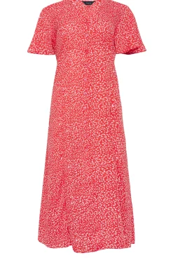 M&Co Womens Red Ditsy Spot Print Midi Button Through Tea Dress><noscript><img width=